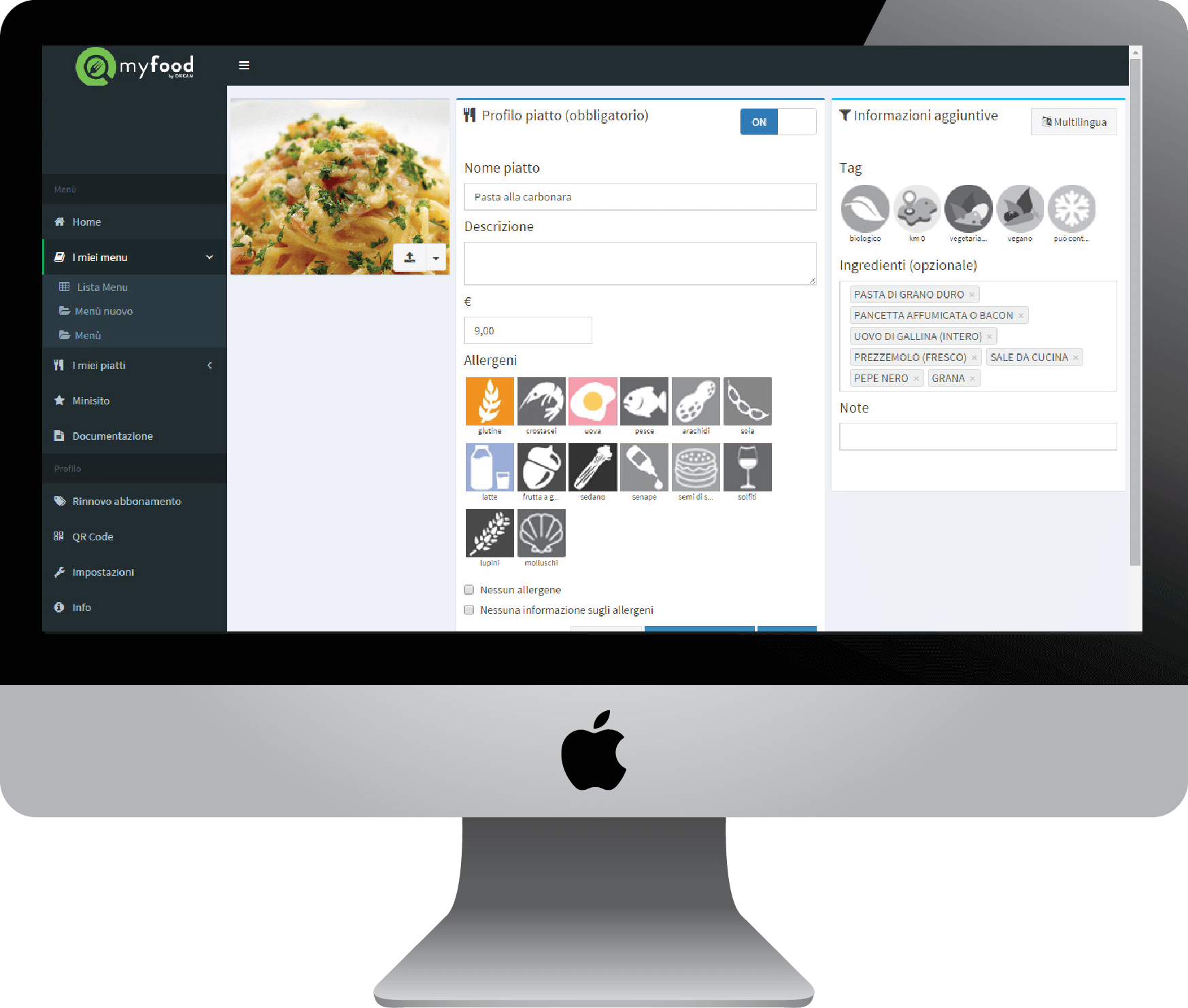 La creazione di un piatto da desktop su MyFood, disponibile anche da mobile